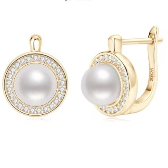 Freshwater Pearl  Moissanite Earrings 925 Silver - Picture 1 of 7